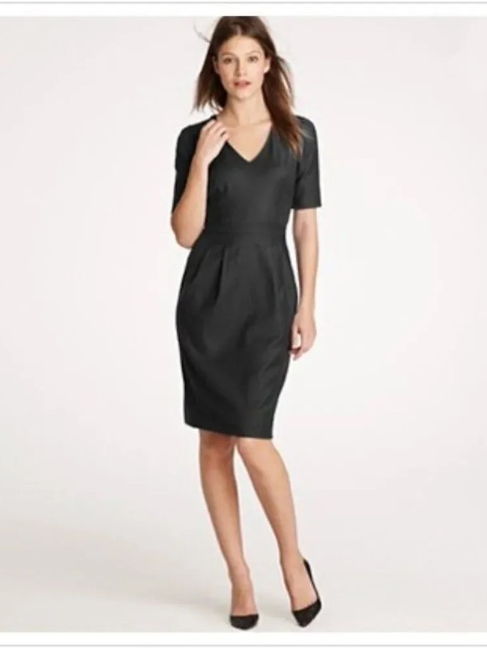 J.Crew Memo Super 120’s Classic Black V-Neck Sheath Dress